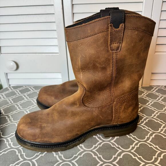 Rocky Work Boots Men’s Size 10.5 Brown Leather Pull On Construction Flawed Wide - Picture 8 of 12